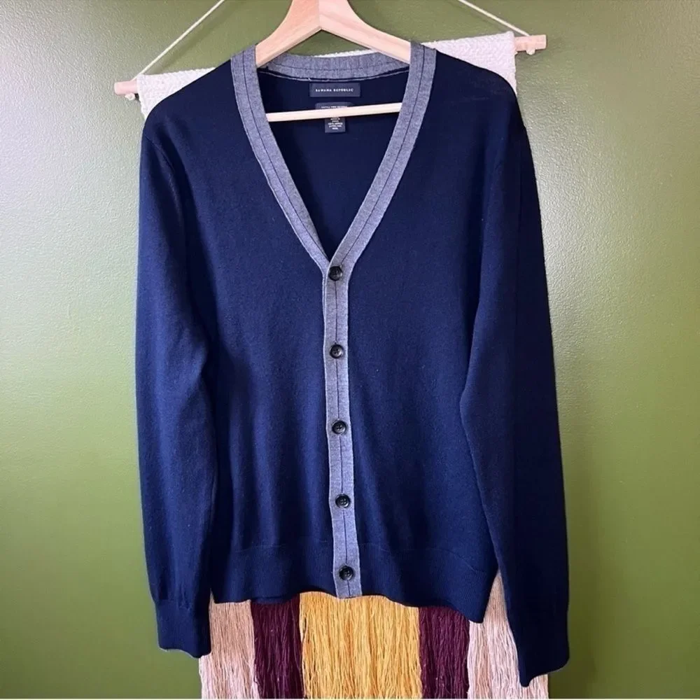 Banana Republic Navy V-Neck Merino Cardigan